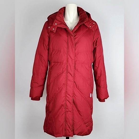 Jones & Co. Women's Red Quilted Puffer Down Hooded Winter Faux Fur Jacket Size M - Picture 4 of 16